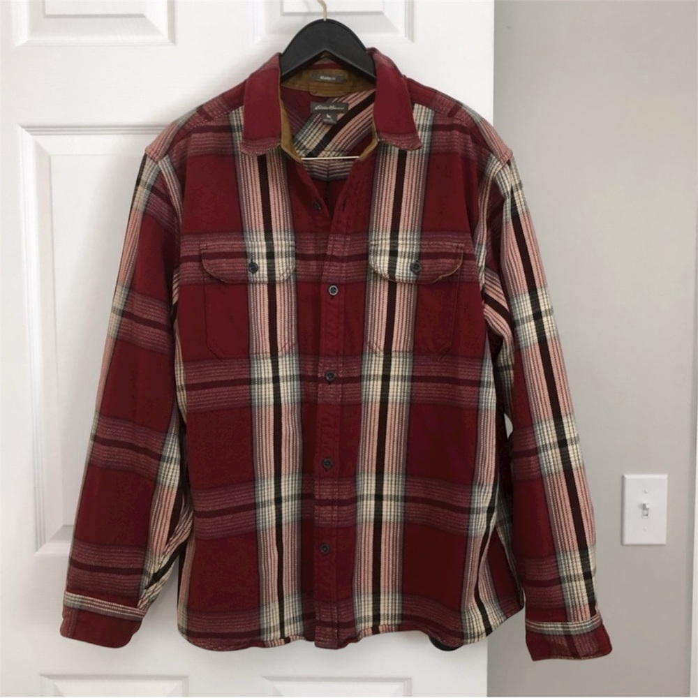 Eddie Bauer Heavyweight Chopper Workshirt Flannel Plaid Jacket Men’ XL